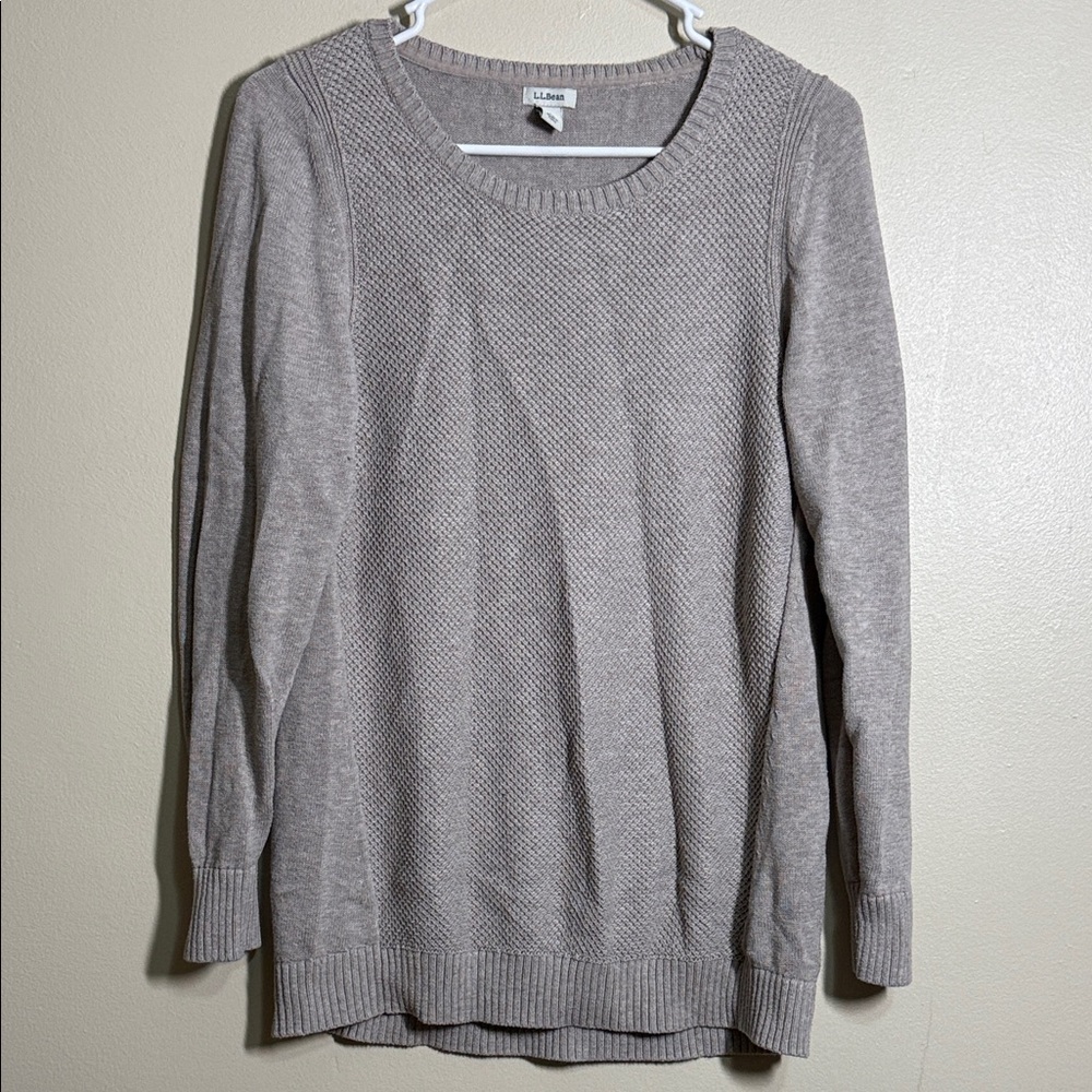 L.L. Bean Taupe Tan Waffle Knit Long Sleeve Sweater Size Medium